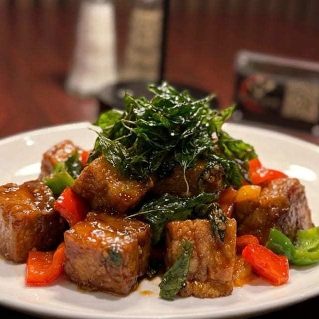 Spicy Basil Crispy Pork Belly.